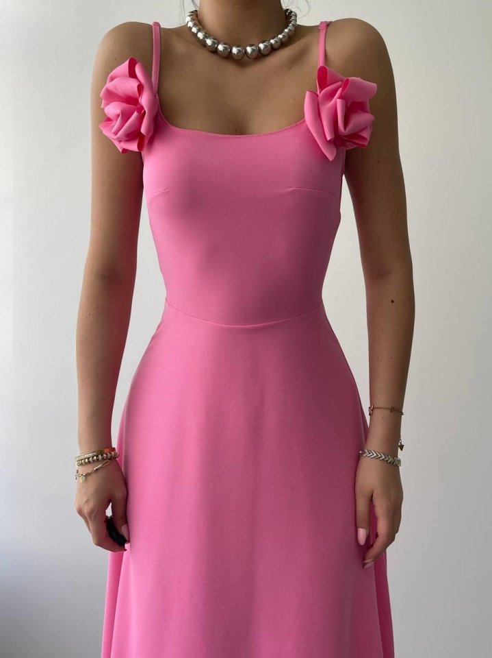 Mamo Pembe Askılı Elbise - Mamo kadın butik elbise