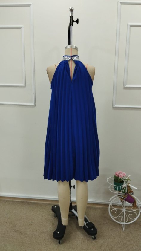 Mamo Saks Mavi Mini Krep Elbise - Mamo kadın butik elbise