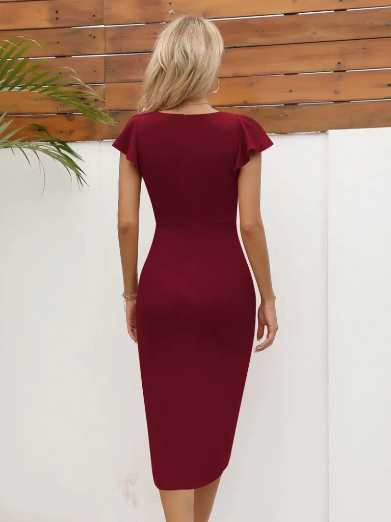Mamo Bordo Mini Krep Elbise - Mamo kadın butik elbise