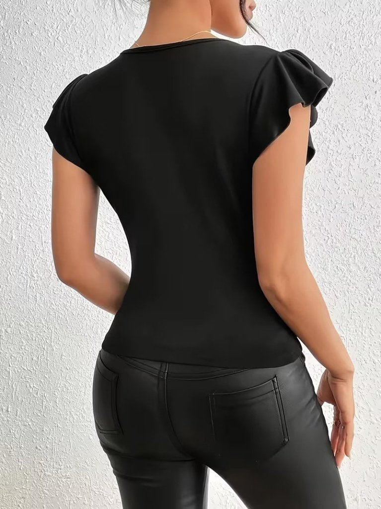 Mamo Siyah Fırfır Detaylı Viskon Bluz - Mamo kadın butik bluz
