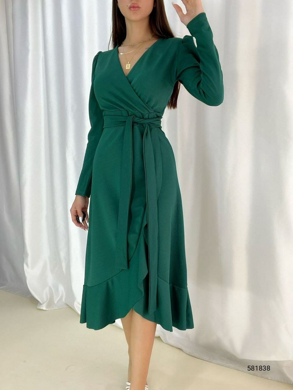 Mamo Yeşil Midi Krep Elbise - Mamo kadın butik elbise