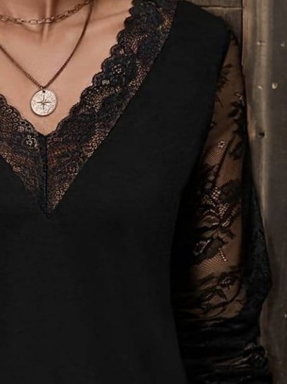 Mamo Siyah Dantel Detaylı Viskon Bluz - Mamo kadın butik bluz