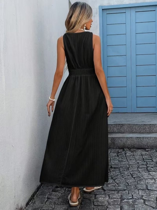 Mamo Siyah Uzun Askılı Kruvaze Elbise - Mamo kadın butik elbise