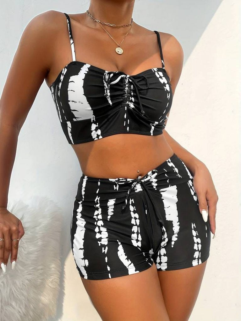 Mamo Siyah Askılı Crop Takım - Mamo kadın butik takım