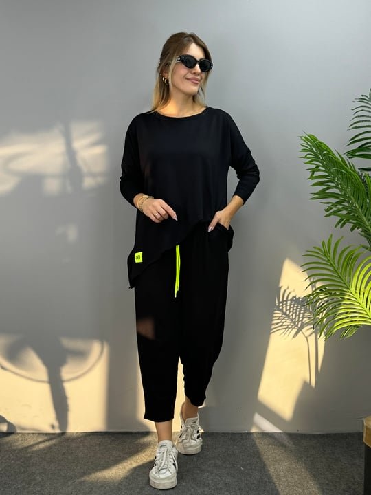 Mamo Siyah Viskon Takım - Mamo kadın butik takım