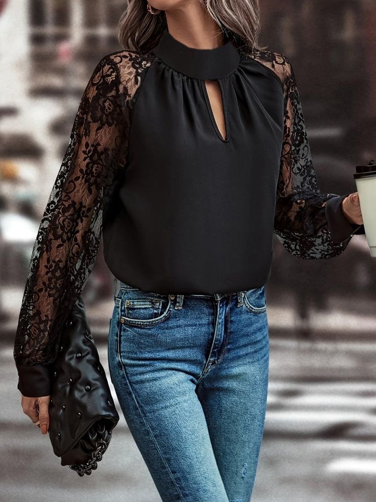 Mamo Siyah Tül Detaylı Bluz - Mamo kadın butik bluz