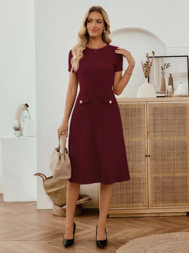 Mamo Bordo Mini Cepli Krep Elbise - Mamo kadın butik elbise