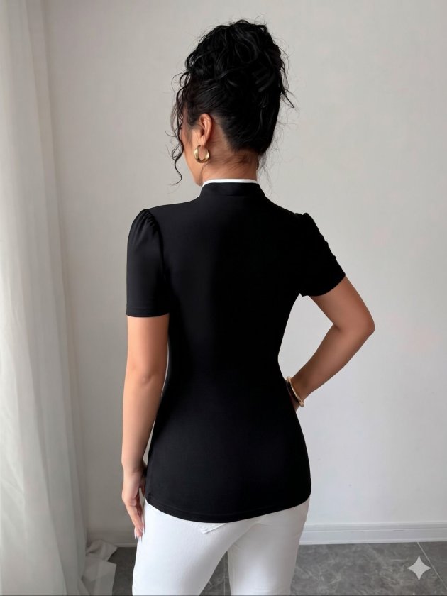 Mamo Siyah Sim Detaylı Bluz - Mamo kadın butik bluz