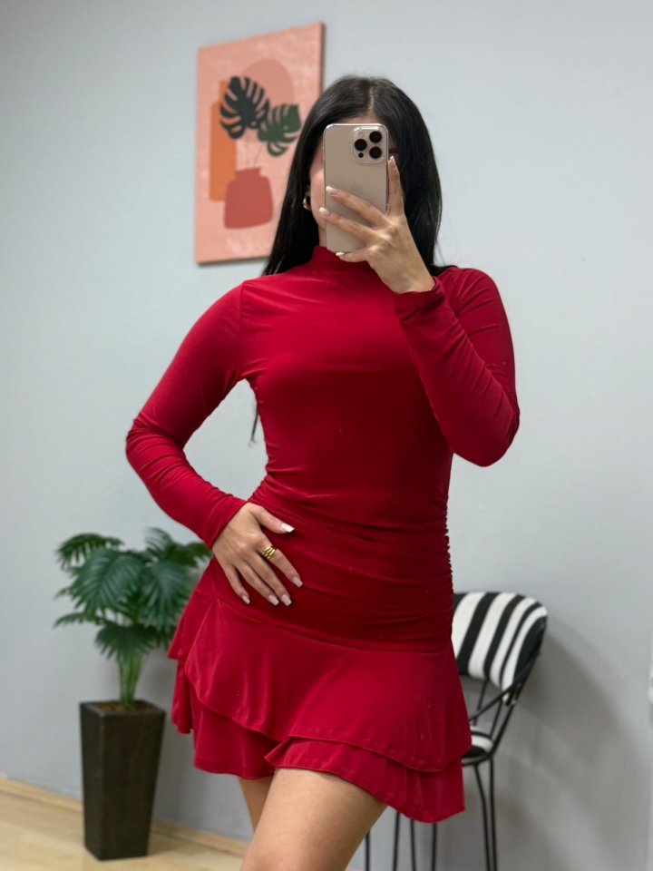 Mamo Kırmızı Mini Fırfır Detaylı Elbise - Mamo kadın butik elbise