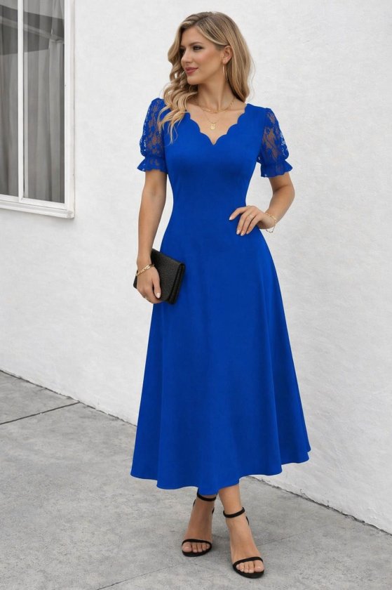 Mamo Saks Mavi Mini V Yaka Elbise - Mamo kadın butik elbise