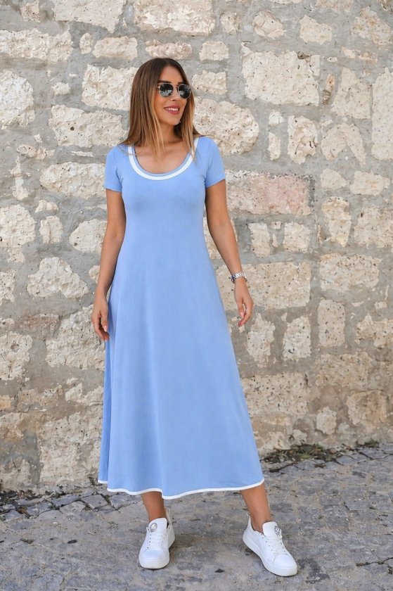 Mamo Mavi Mini Viskon Elbise - Mamo kadın butik elbise