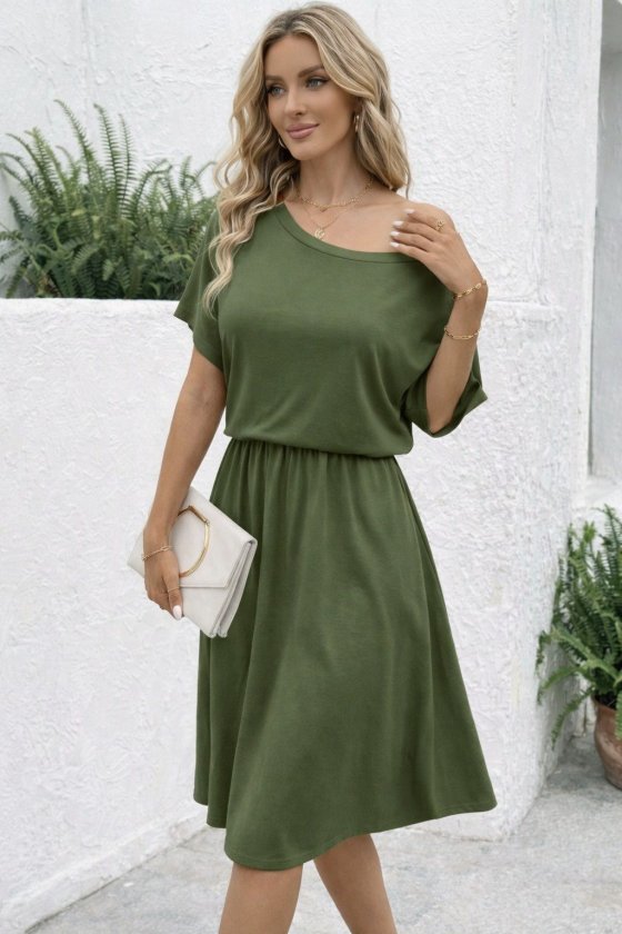 Mamo Yeşil Mini Viskon Elbise - Mamo kadın butik elbise