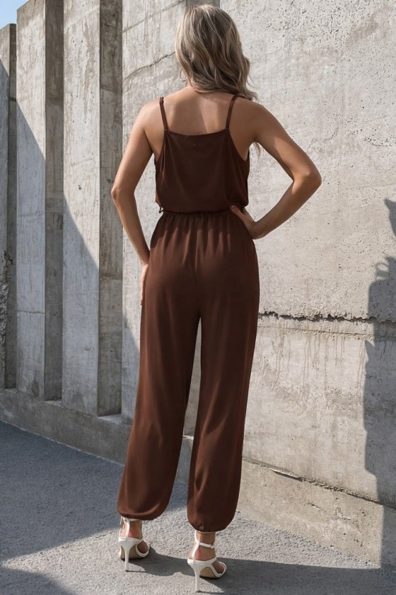 Mamo Kahve Askılı Kruvaze Tül Detaylı Üst - Mamo kadın butik üst giyim