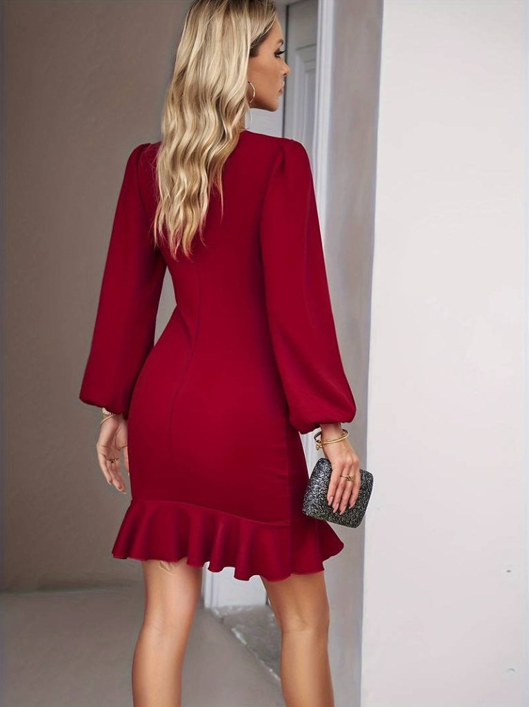 Mamo Kırmızı Uzun Krep Elbise - Mamo kadın butik elbise