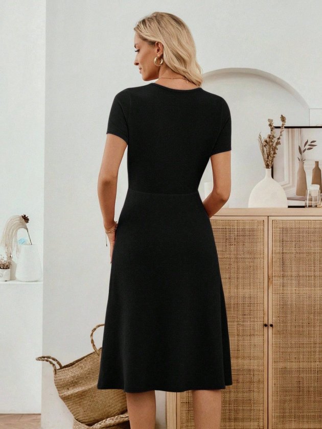Mamo Siyah Mini Cepli Krep Elbise - Mamo kadın butik elbise