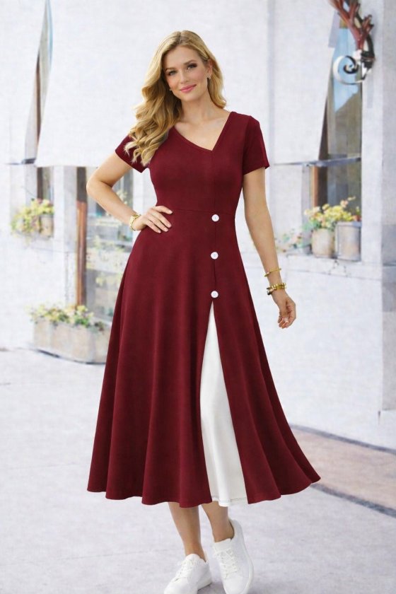 Mamo Bordo Mini Sim Detaylı Viskon Elbise - Mamo kadın butik elbise