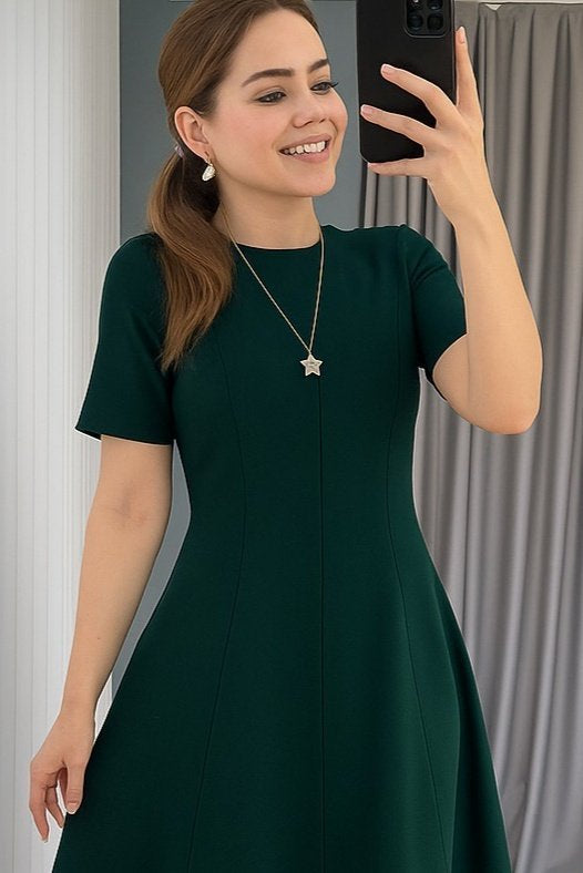 Mamo Yeşil Mini Krep Elbise - Mamo kadın butik elbise