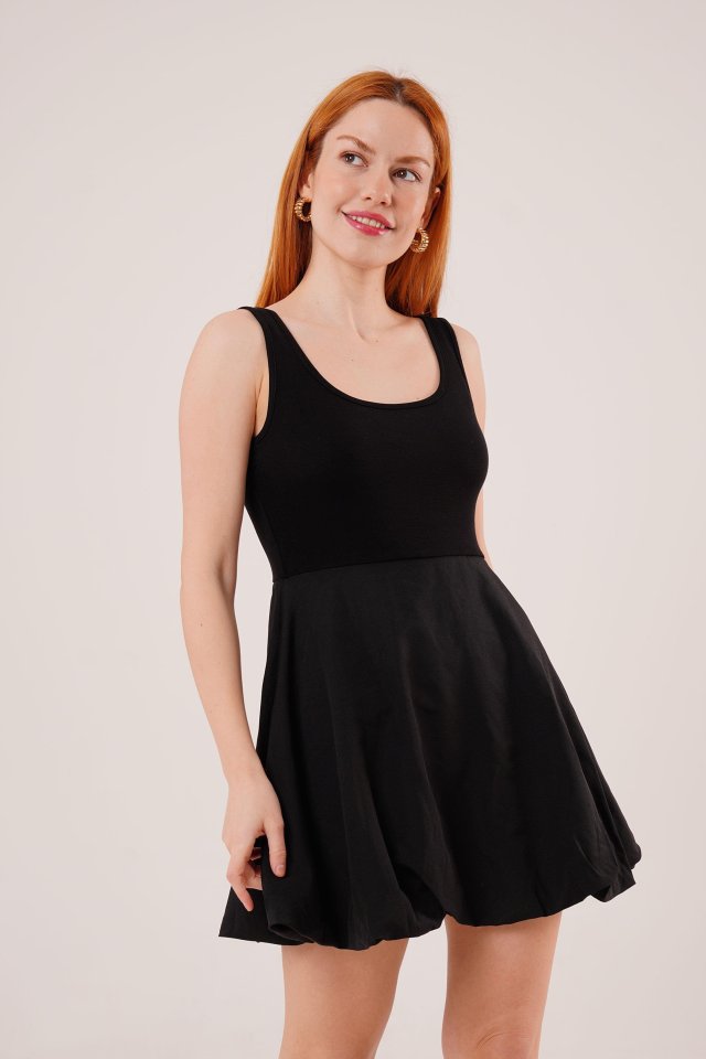 Mamo Siyah Mini Askılı Elbise - Mamo kadın butik elbise