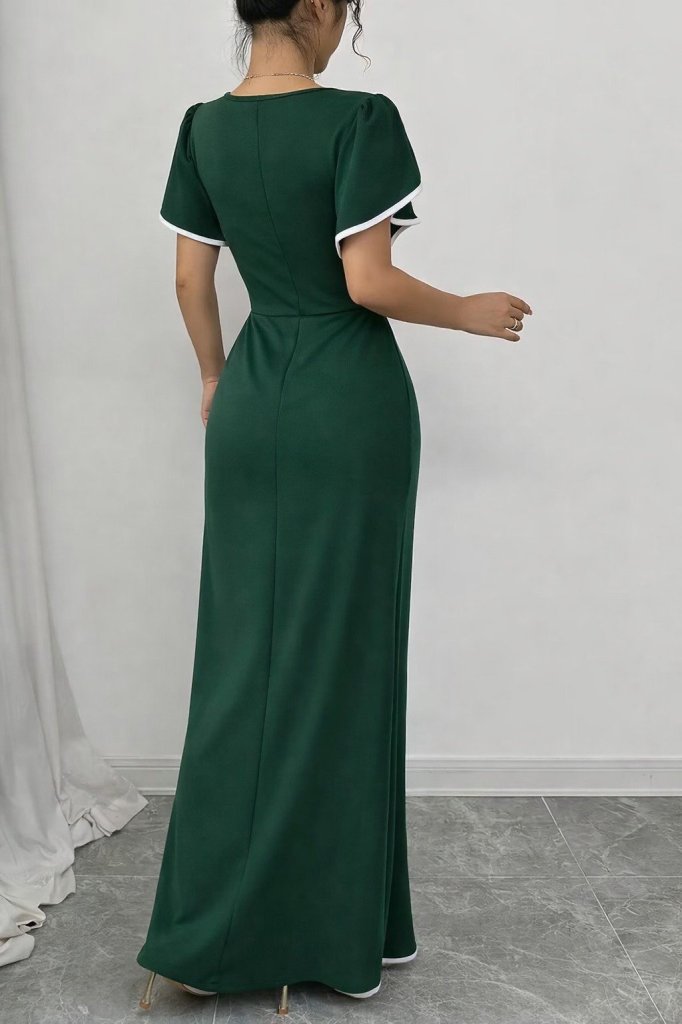 Mamo Yeşil Mini Sim Detaylı Krep Elbise - Mamo kadın butik elbise