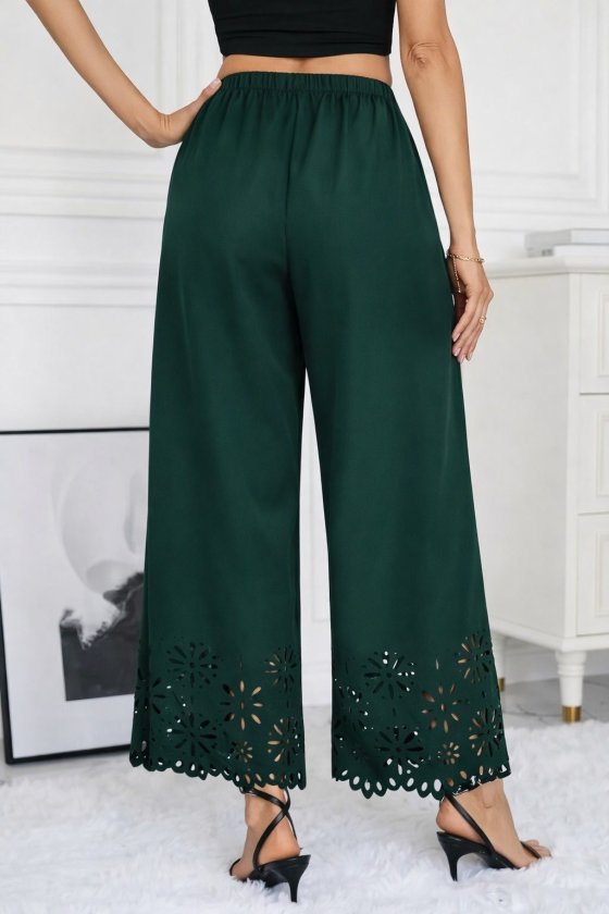 Mamo Yeşil Sim Detaylı Desenli Krep Pantolon - Mamo kadın butik alt giyim