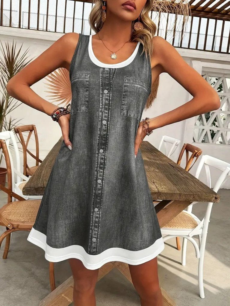 Mamo Gri Mini Askılı Elbise - Mamo kadın butik elbise