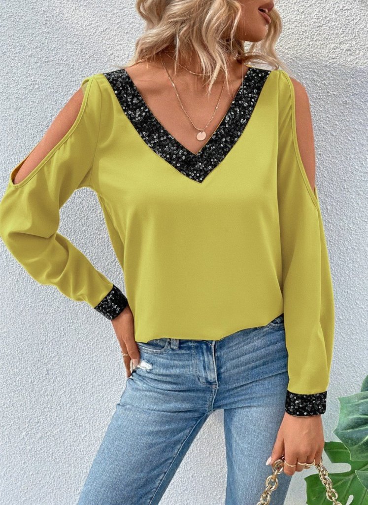 Mamo Sarı V Yaka Bluz - Mamo kadın butik bluz