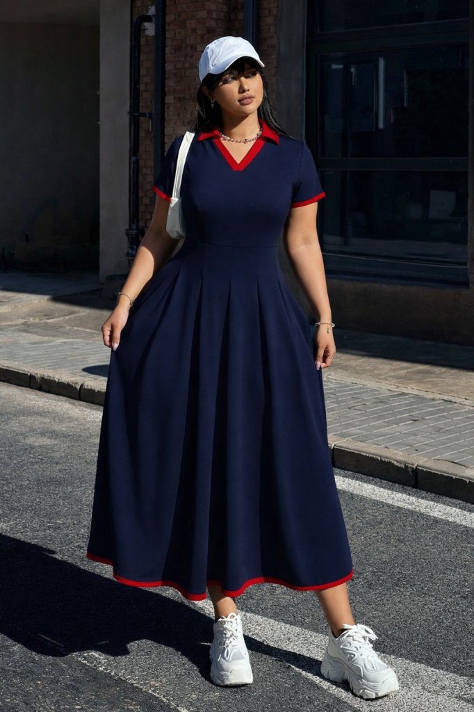 Mamo Lacivert Mini V Yaka Krep Elbise - Mamo kadın butik elbise