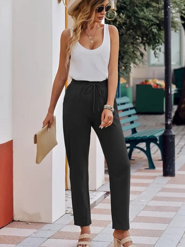 Mamo Siyah Keten Rahat Kesim Pantolon - Mamo kadın butik alt giyim
