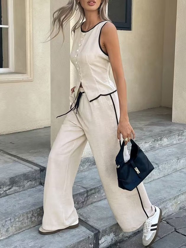 Mamo Bej Yelekli Takım - Mamo kadın butik takım