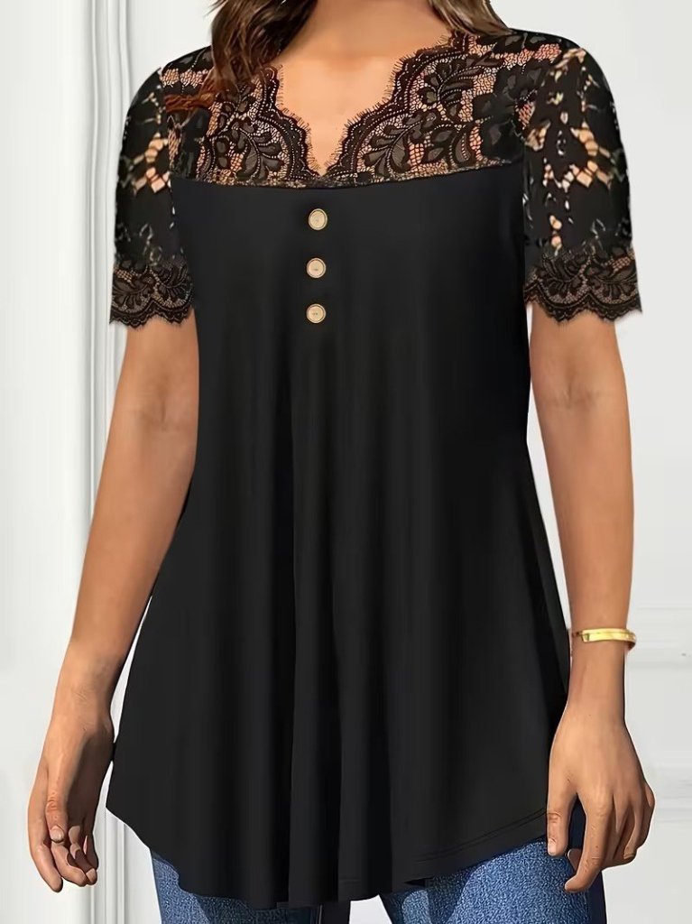Mamo Siyah Dantel Detaylı Viskon Bluz - Mamo kadın butik bluz