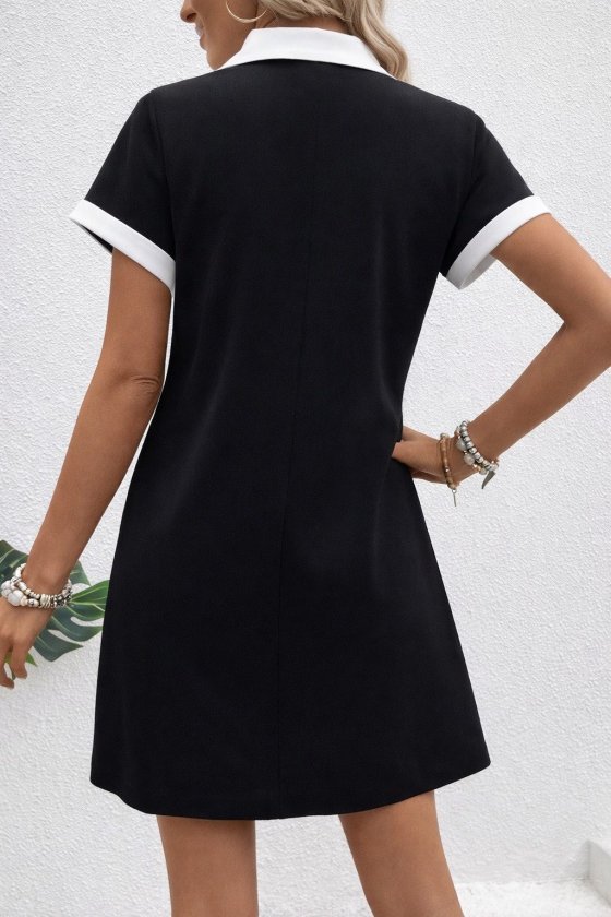Mamo Siyah Mini V Yaka Krep Elbise - Mamo kadın butik elbise