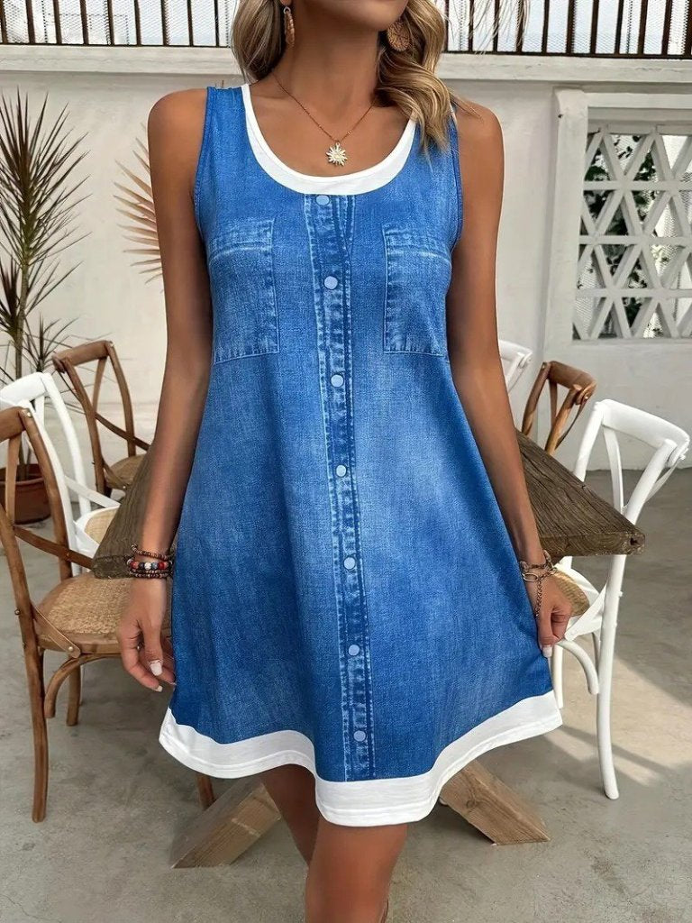 Mamo Mavi Mini Askılı Elbise - Mamo kadın butik elbise