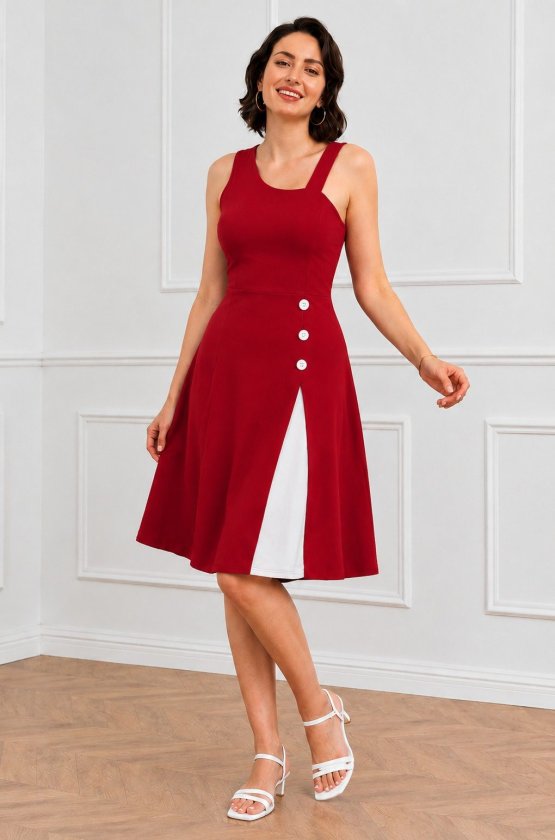 Mamo Kırmızı Mini Askılı Krep Elbise - Mamo kadın butik elbise