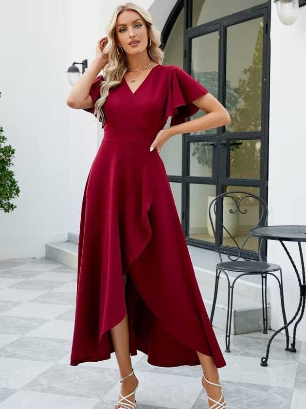 Mamo Kırmızı Mini Kruvaze Sim Detaylı Elbise - Mamo kadın butik elbise