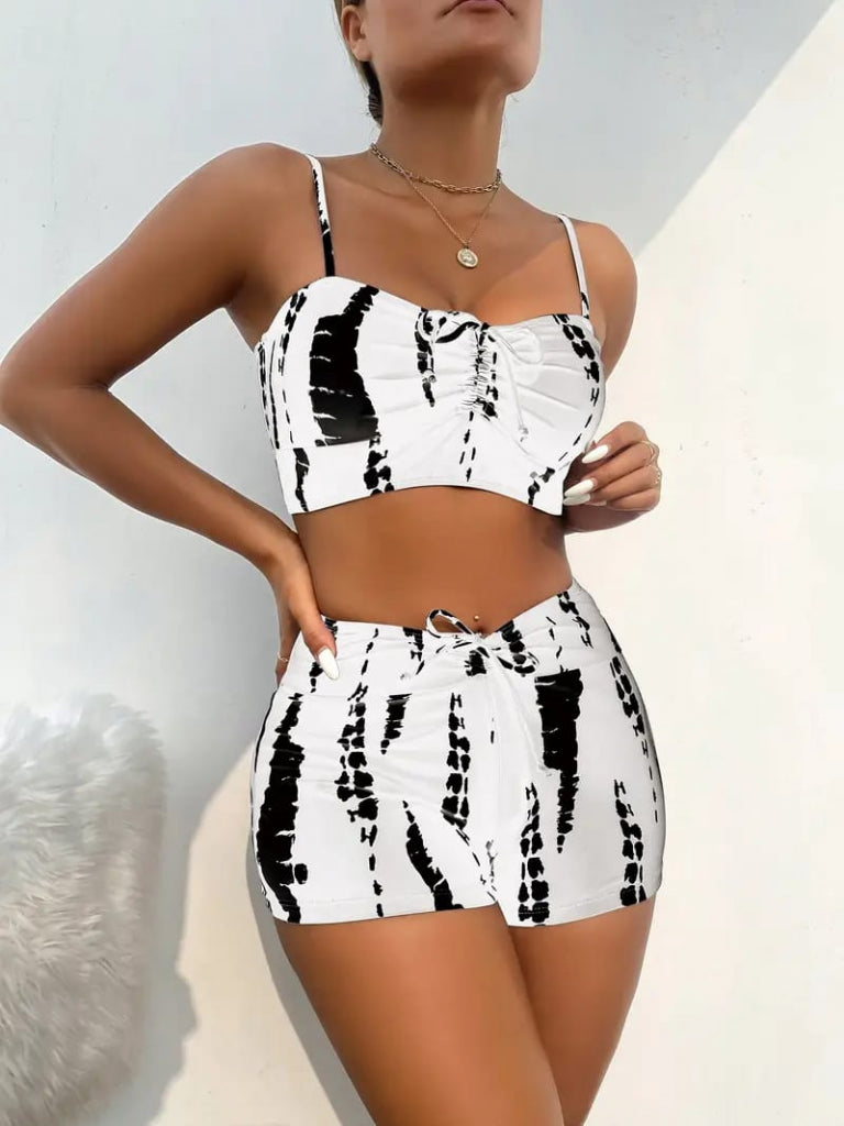 Mamo Beyaz Askılı Crop Takım - Mamo kadın butik takım