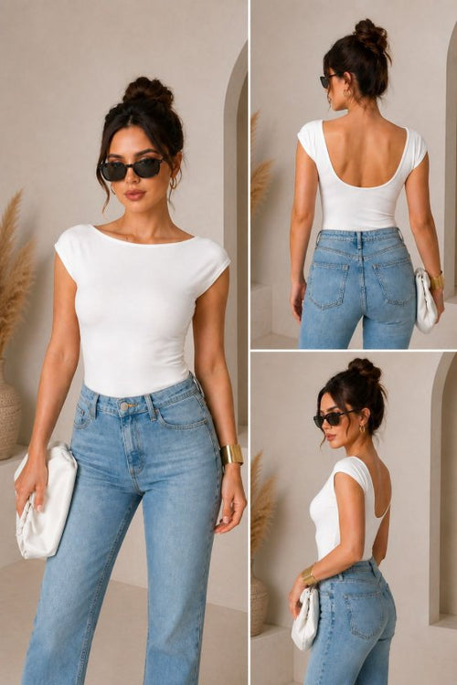 Mamo Beyaz V Yaka Dekolte Detaylı Bluz - Mamo kadın butik bluz