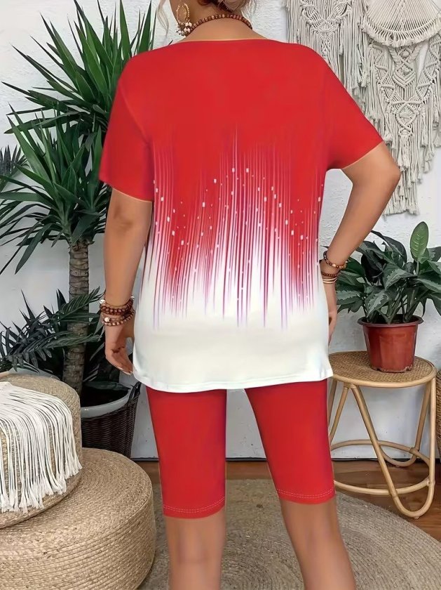 Mamo Kırmızı Desenli Takım - Mamo kadın butik takım