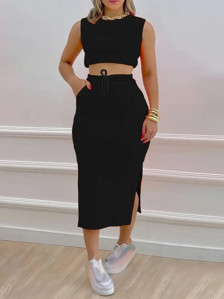 Mamo Siyah Yırtmaç Detaylı Takım - Mamo kadın butik takım