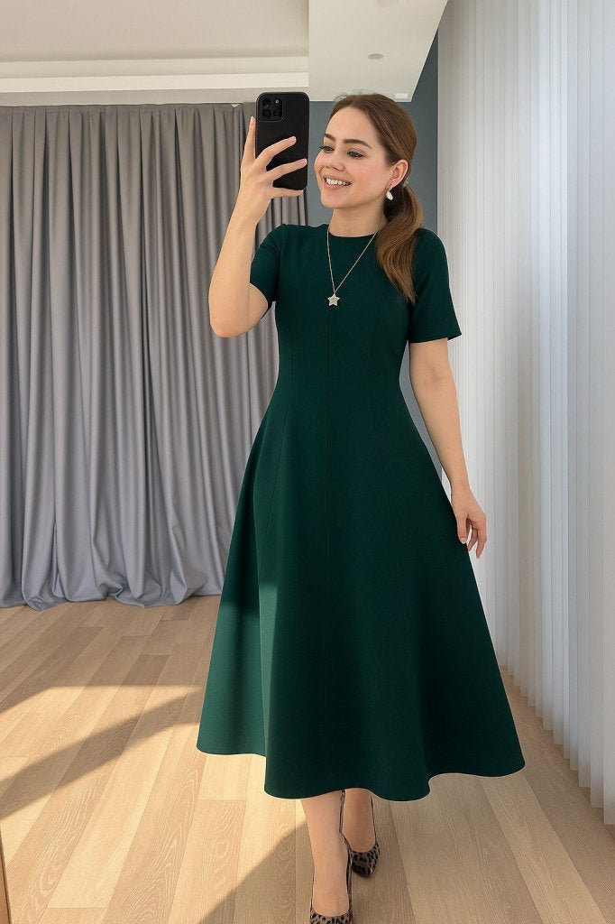 Mamo Yeşil Mini Krep Elbise - Mamo kadın butik elbise