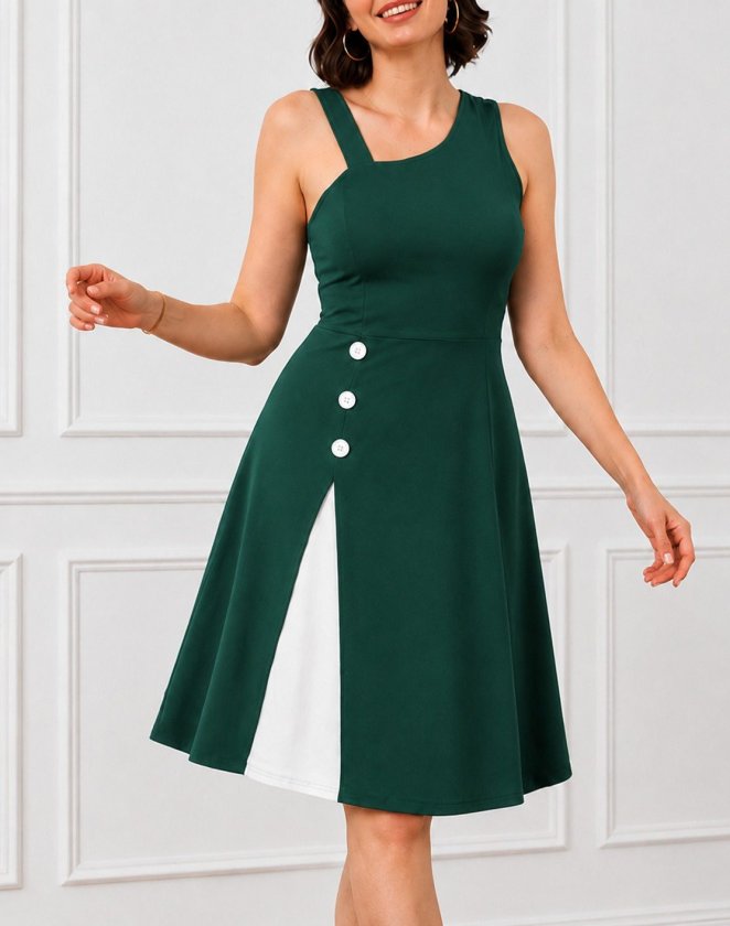 Mamo Yeşil Mini Askılı Krep Elbise - Mamo kadın butik elbise