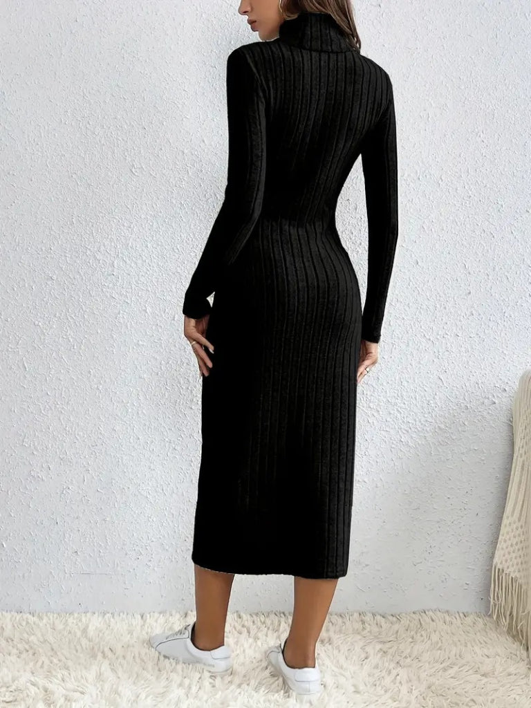 Mamo Siyah Yırtmaç Detaylı Elbise - Mamo kadın butik elbise