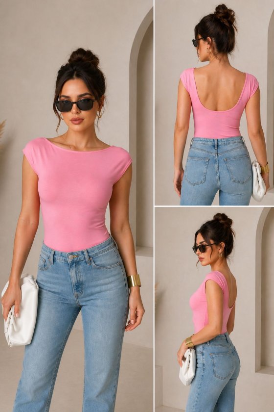 Mamo Pembe Dekolte Detaylı Bluz - Mamo kadın butik bluz
