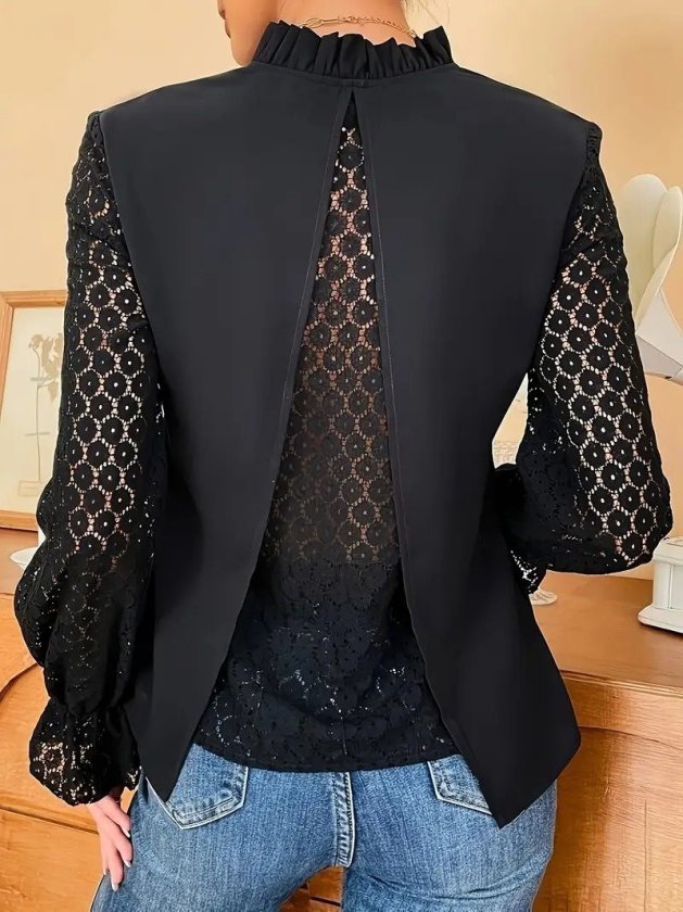 Mamo Siyah Fırfır Detaylı Krep Bluz - Mamo kadın butik bluz