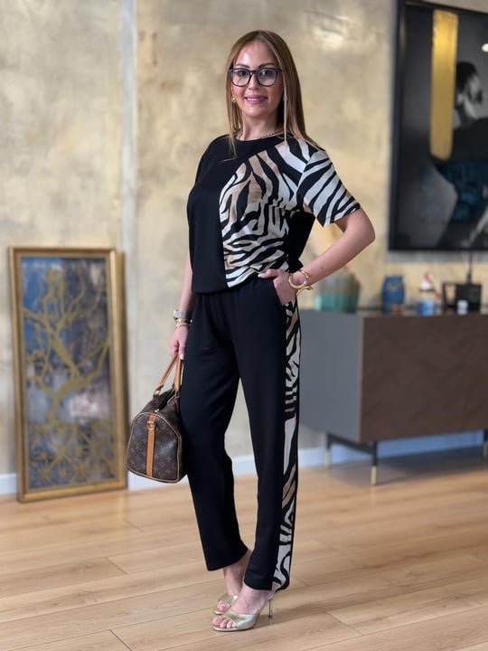 Mamo Siyah Leopar Desenli Takım - Mamo kadın butik takım