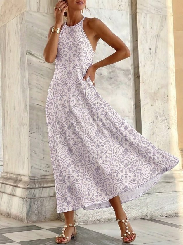 Mamo Mor Uzun Askılı Elbise - Mamo kadın butik elbise