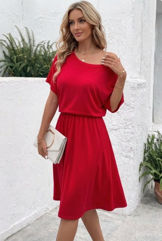 Mamo Kırmızı Mini Viskon Elbise - Mamo kadın butik elbise