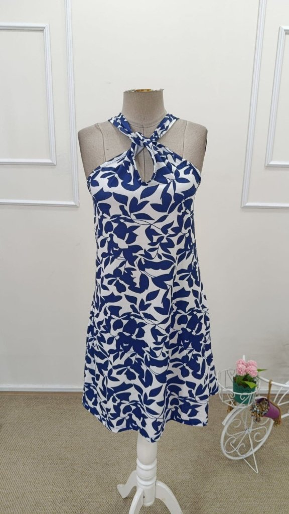 Mamo Mavi Mini Desenli Elbise - Mamo kadın butik elbise