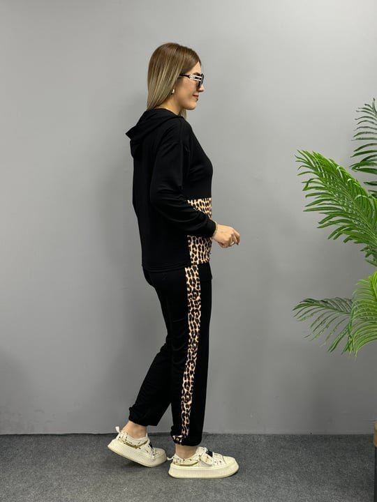 Mamo Siyah Leopar Desenli Takım - Mamo kadın butik takım