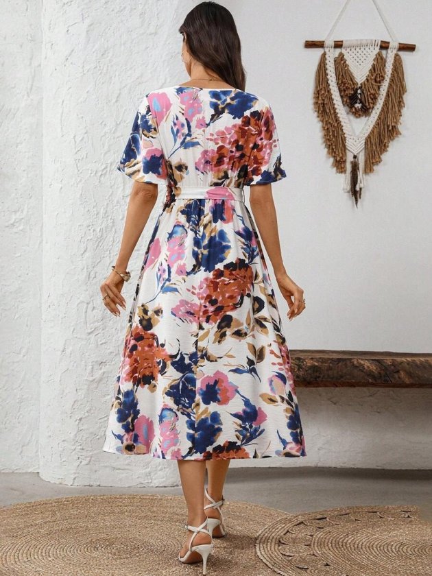 Mamo Desenli Mini Kruvaze Elbise - Mamo kadın butik elbise