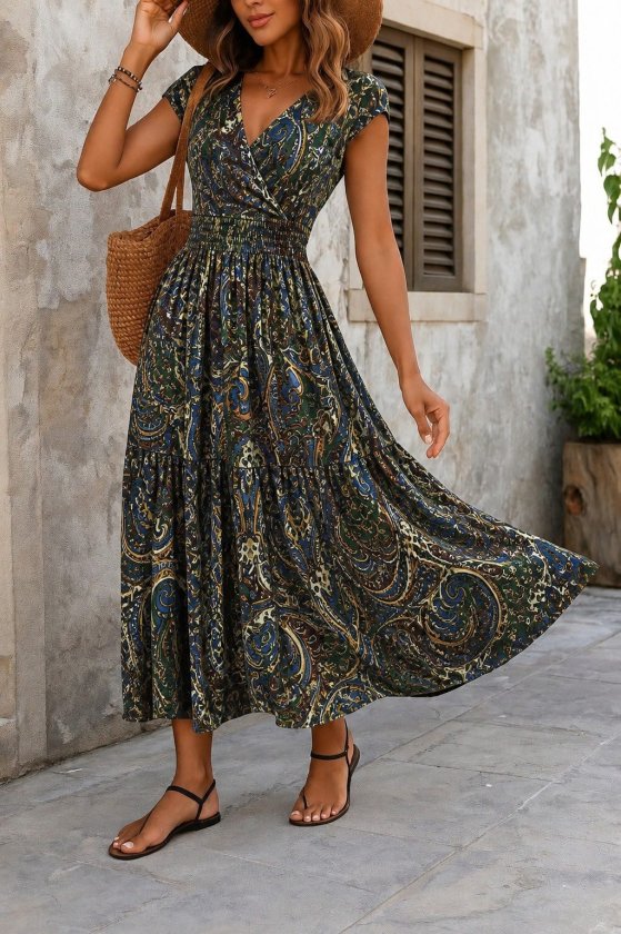 Mamo Desenli Mini Kruvaze Elbise - Mamo kadın butik elbise